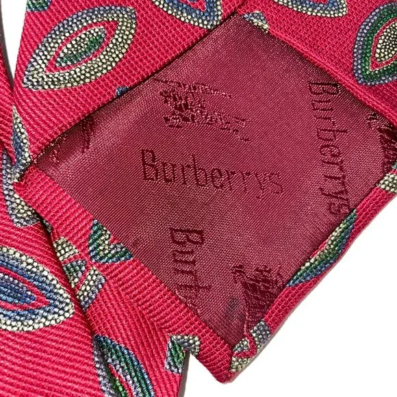 Vintage Burberrys of London 100% Silk Tie Hand Sewn USA Geometric Red Green Blue - Picture 10 of 11
